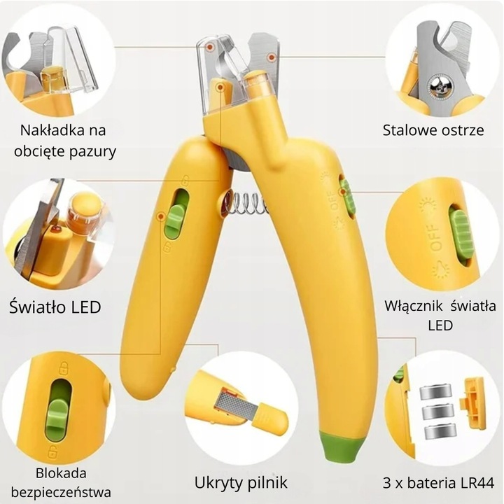 Obcinacz do pazurów dla zwierząt PSA, KOTA + światło LED + Pilnik