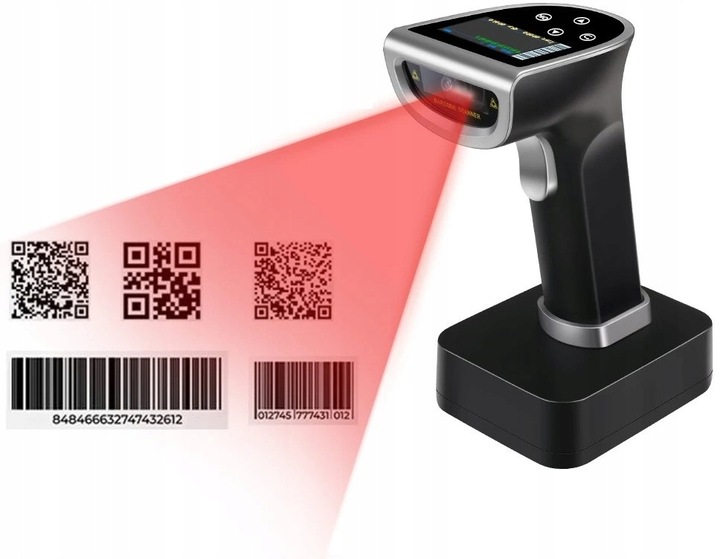 Bezprzewodowy skaner czytnik kodów kreskowych QR 1D 2D z bazą ładującą