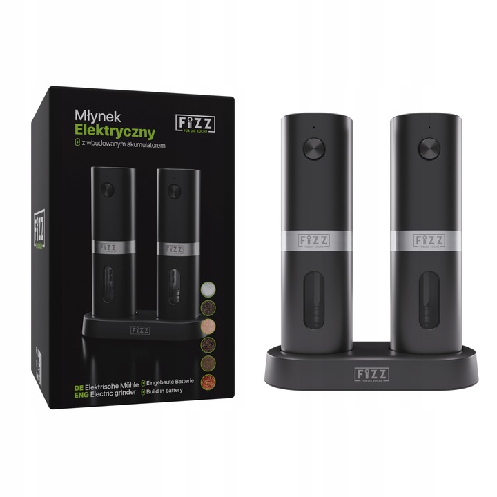 Młynek elektryczny do pieprzu i soli Fizz z akumulatorem Podstawka