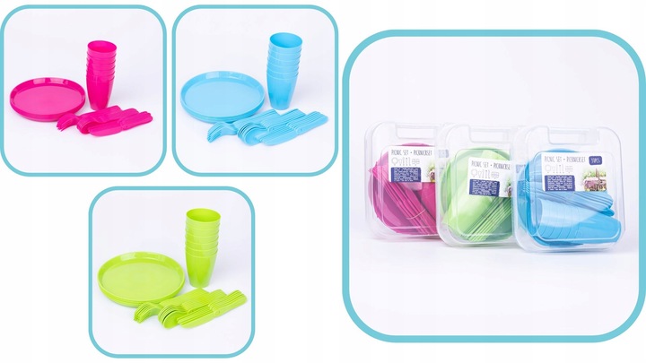 Zestaw piknikowy 31 elementów różne kolory