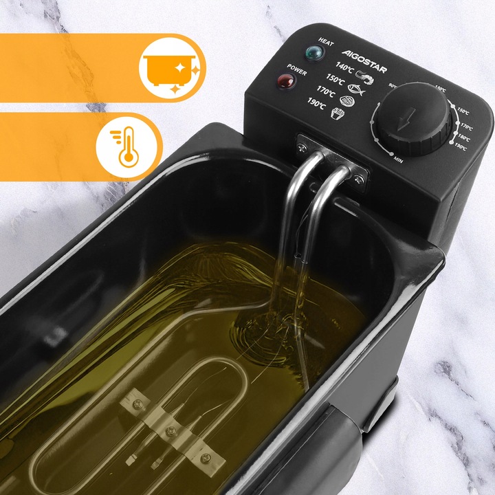 Frytkownica tradycyjna Olejowa Stalowa Mocna 3 l 2200w czarny Aigostar