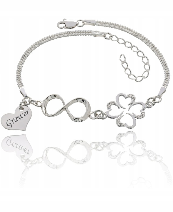 Bransoletka srebrna Koniczynka Infinity Serce