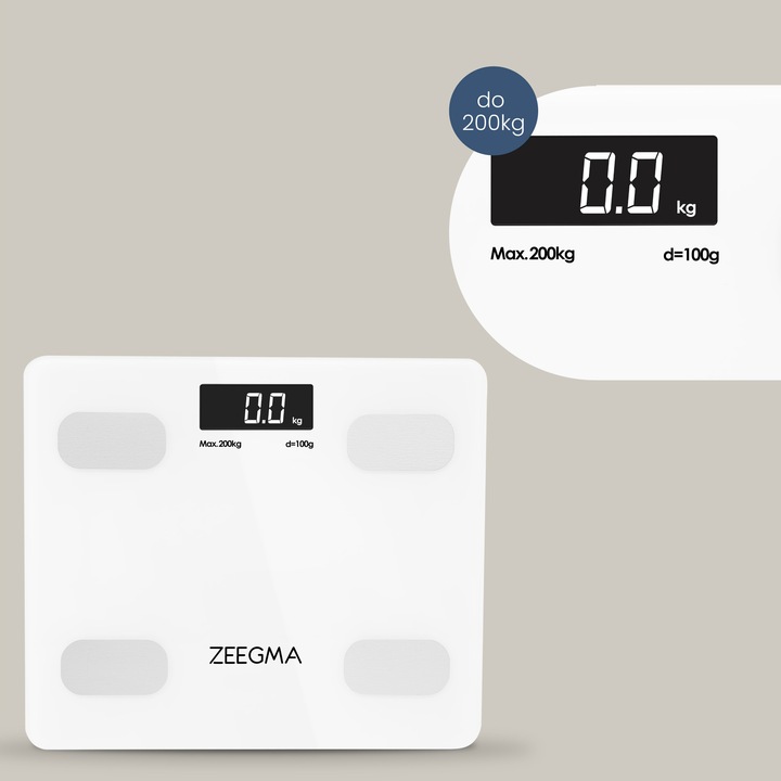 Waga łazienkowa analityczna SMART BIAŁA 17w1 iOS Android BMI do 200 kg