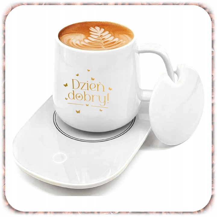 ZESTAW PREZENTOWY PODGRZEWACZ KABEL KUBEK POKRYWKA ŁYŻECZKA DO KAWY