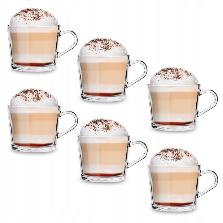 6x SZKLANE KUBKI DO KAWY szklanki do herbaty zestaw kubków Z UCHEM Tadar