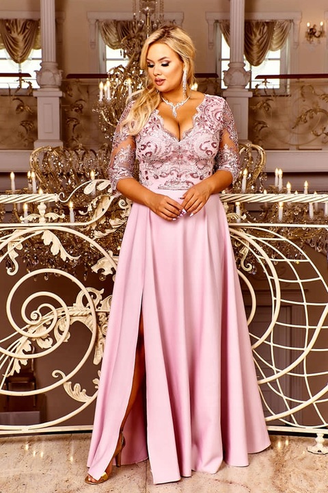 Krystal 3/4 ECRU DŁUGA SUKIENKA KORONKĄ ślubna 5XL