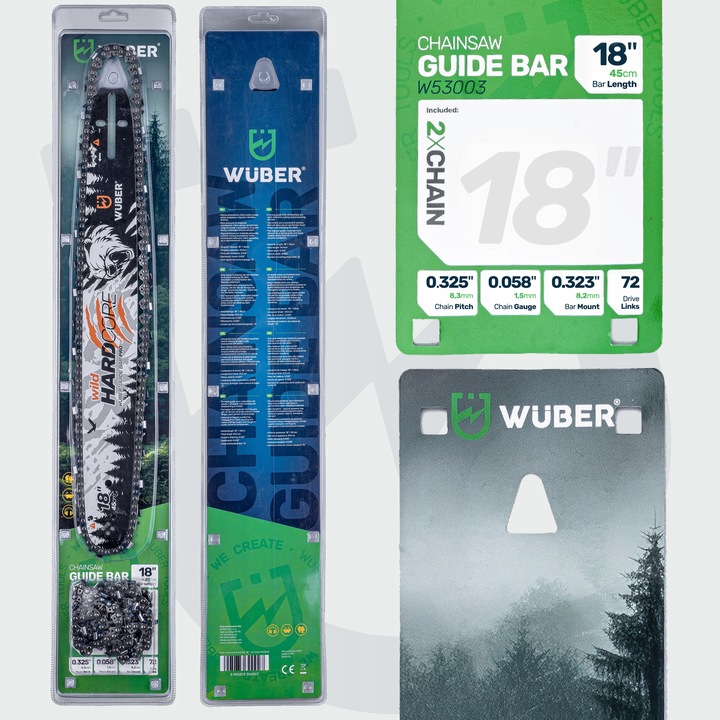 PROWADNICA DO PIŁY SPALINOWEJ PILARKI 18" 45CM + 2X ŁAŃCUCH 0.325"
