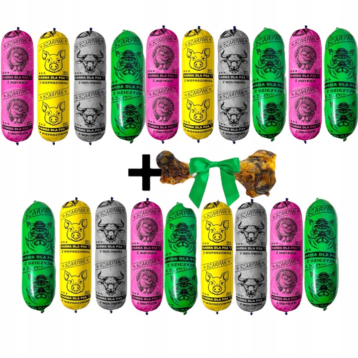 19x1kg Karma dla psa baton SZARPAK 86% mięsa + GRATIS