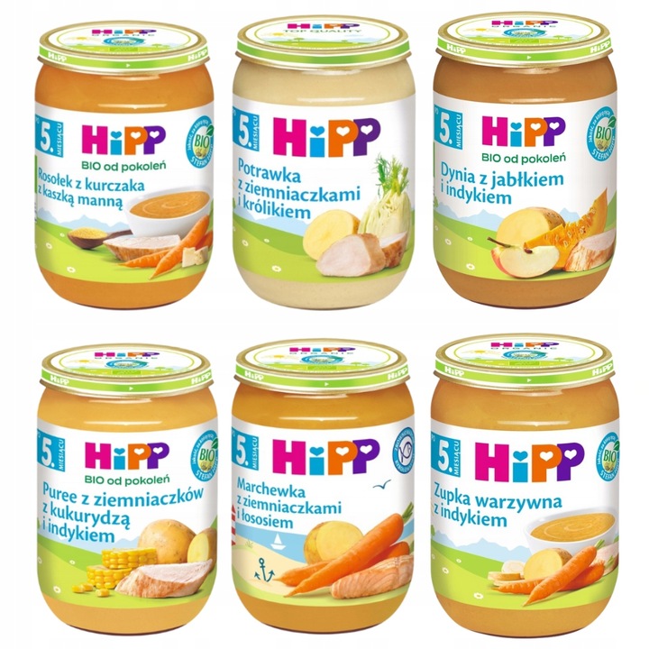 HiPP BIO Zestaw OBIADKÓW po 5 miesiącu MIX SMAKÓW 6x190g