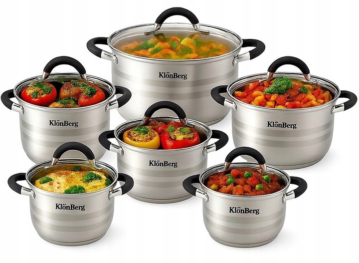 Komplet Garnków na Indukcję Gaz ze Stali Nierdzewnej Zestaw 12 Elementów