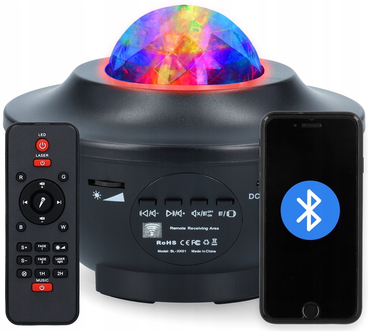 PROJEKTOR GWIAZD RZUTNIK NIEBA LAMPKA NOCNA LED GŁOŚNIK BLUETOOTH + PILOT