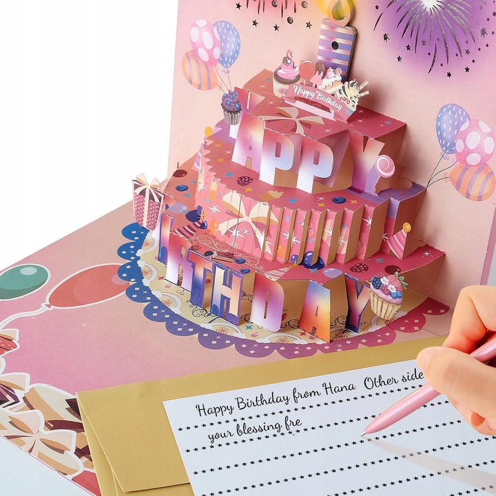 Kartka URODZINOWA GRAJĄCA Melodia ŚWIATŁO TORT LED ZDMUCHNIJ ŚWIECZKĘ Magia