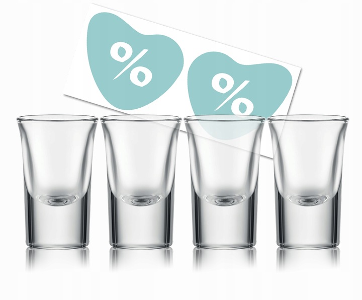 OSZUKANE KIELISZKI 15 ml z GRUBYM DNEM na ślub wesele na 4 szt. + NAKLEJKA