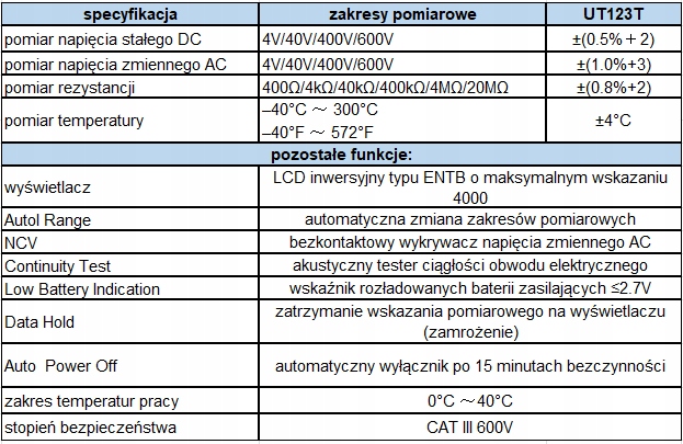 Miernik uniwersalny UT123T UNI-T