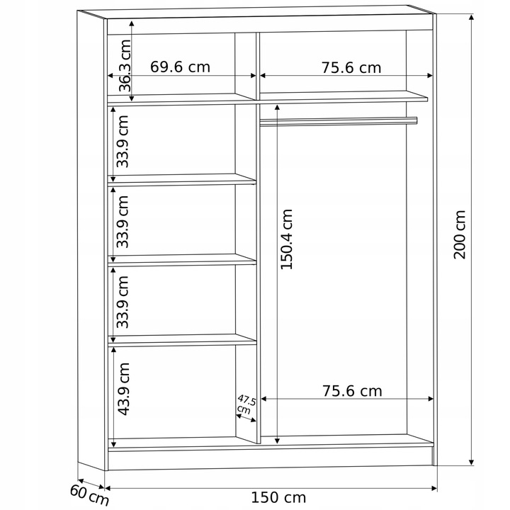 Szafa przesuwna Rivano VI 150 cm z lustrem