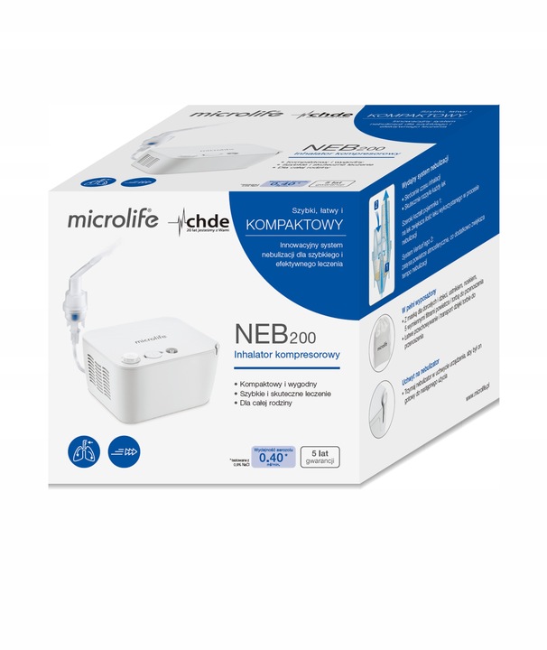 MICROLIFE INHALATOR NEBULIZATOR TŁOKOWY NEB 200 DLA DZIECI I DOROSŁYCH+ETUI