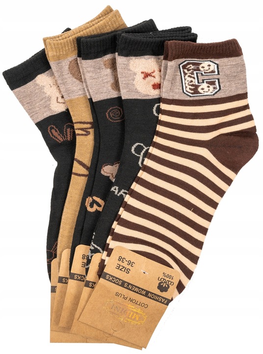 5x Skarpetki Damskie Skarpety Bawełniane Kolorowe Śmieszne Wzory 39-42