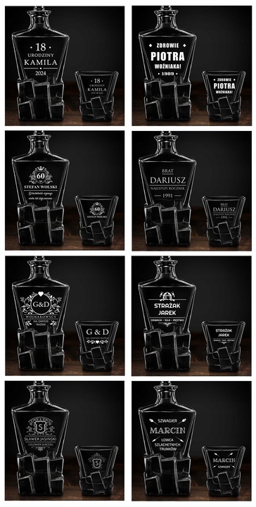Zestaw Karafka 6 Szklanek do Whisky z Grawerem Prezent dla Faceta Urodziny