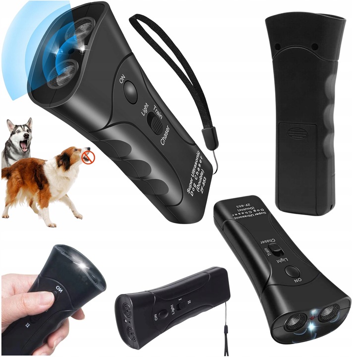 Odstraszacz Psów Ultradźwiękowy Głośny Mocny 130dB MP036 3w1 LED