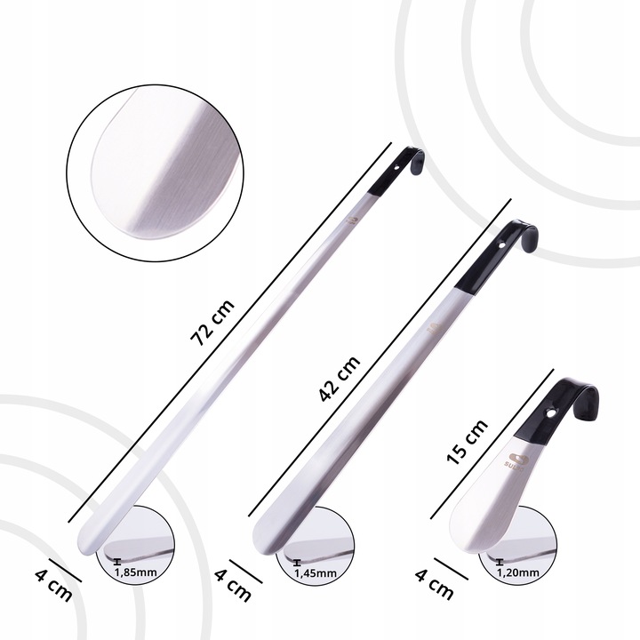 Zestaw 3 x metalowa łyżka do butów 72 42 15 cm