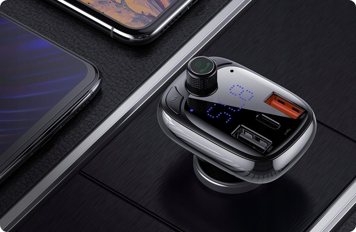 BASEUS TRANSMITER FM BLUETOOTH SZYBKA ŁADOWARKA 3x USB USB-C 36W PD QC