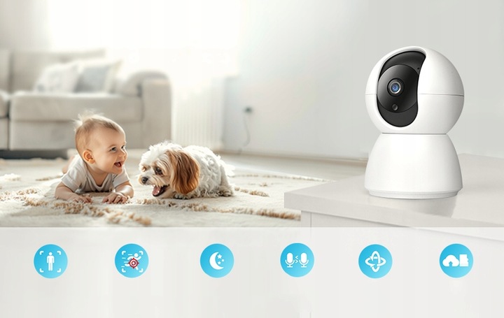 OBROTOWA ELEKTRONICZNA NIANIA BEZPRZEWODOWA KAMERA WIFI WEWNĘTRZNA UHD 3MP