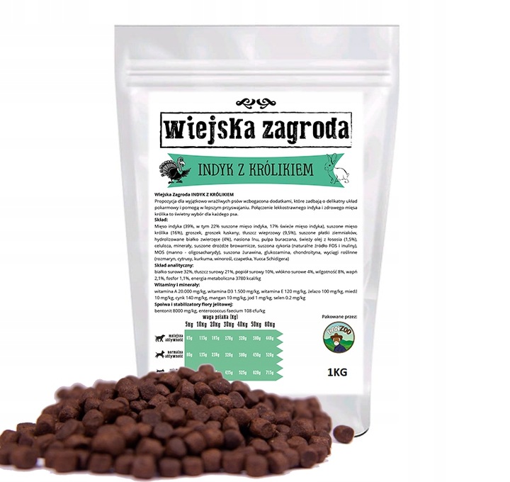 WIEJSKA ZAGRODA INDYK Z KRÓLIKIEM 1KG SUCHA KARMA DROBNIUTKA KARMA