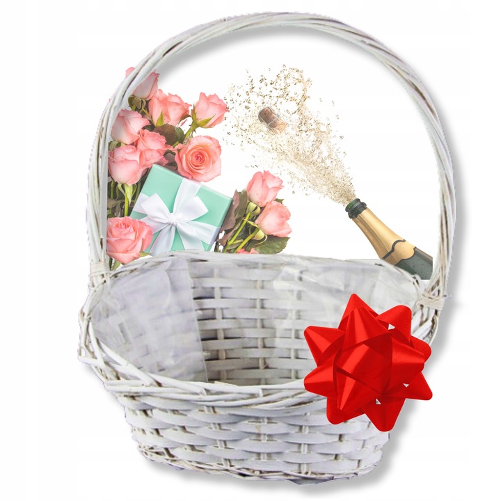 KOSZ PREZENTOWY DELIKATESOWY BIAŁY WIKLINOWY KOSZYK ŚLUB WESELE