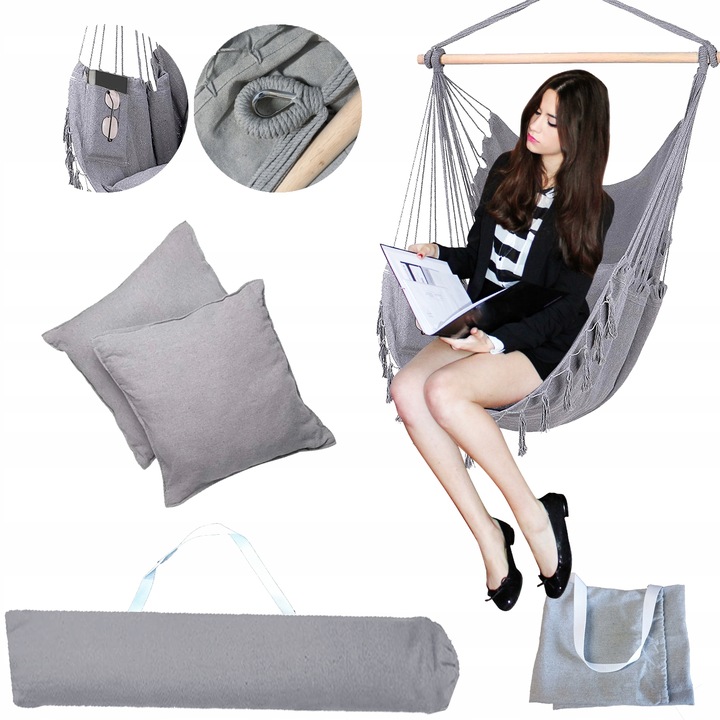 FOTEL WISZĄCY OGRODOWY BRAZYLIJSKI BUJANY HUŚTAWKA HAMAK KOKON + 2