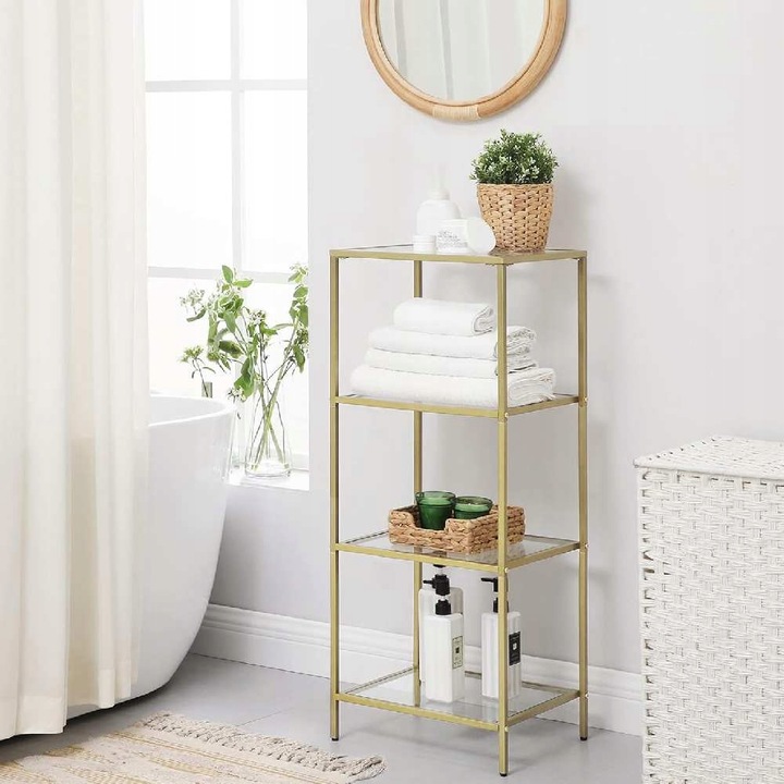Regał z półkami 4 POZIOMY GLAMOUR 40 x 30 X 95 cm szafka szklana ZŁOTY