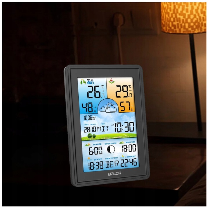 STACJA POGODOWA BALDR BEZPRZEWODOWA BAROMETR TERMOMETR LCD KOLOR