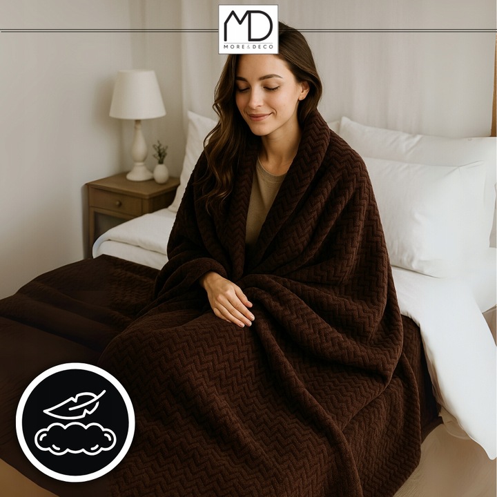 Koc pled narzuta 200x220cm na łóżko ciepły miękki prezent wzór brązowy brąz