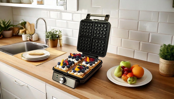 MOCNA GOFROWNICA 4 CHRUPIĄCE GOFRY REGULACJA TEMPERATURY TERMOSTAT 1500W