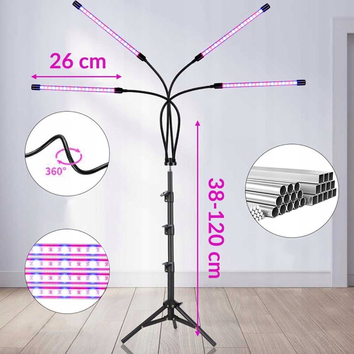 4x LAMPA PANEL DO WZROSTU UPRAWY ROŚLIN FULL SPECTRUM TIMER USB 36W 80 LED