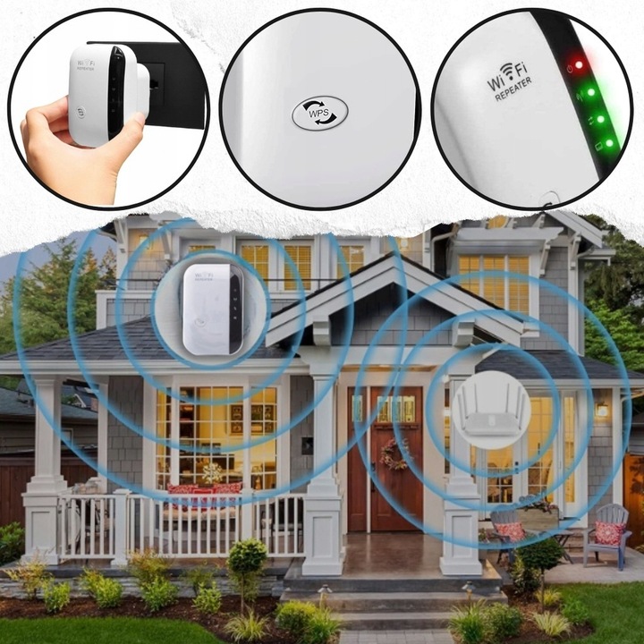 WZMACNIACZ SYGNAŁU Wi-Fi MOCNY REPEATER 300MB/S 2 TRYBY FUNKCJA WPS