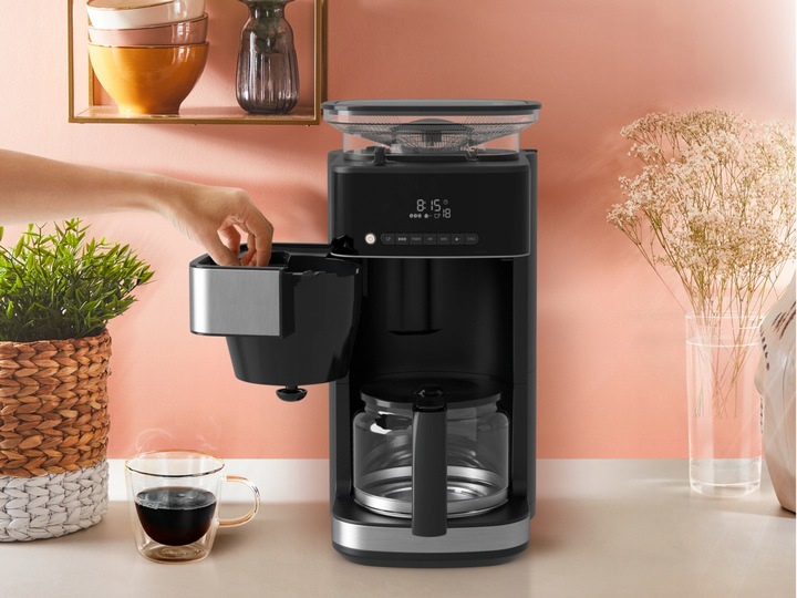 Ekspres przelewowy z wbudowanym młynkiem żarnowo-stalowy KRUPS KM8328