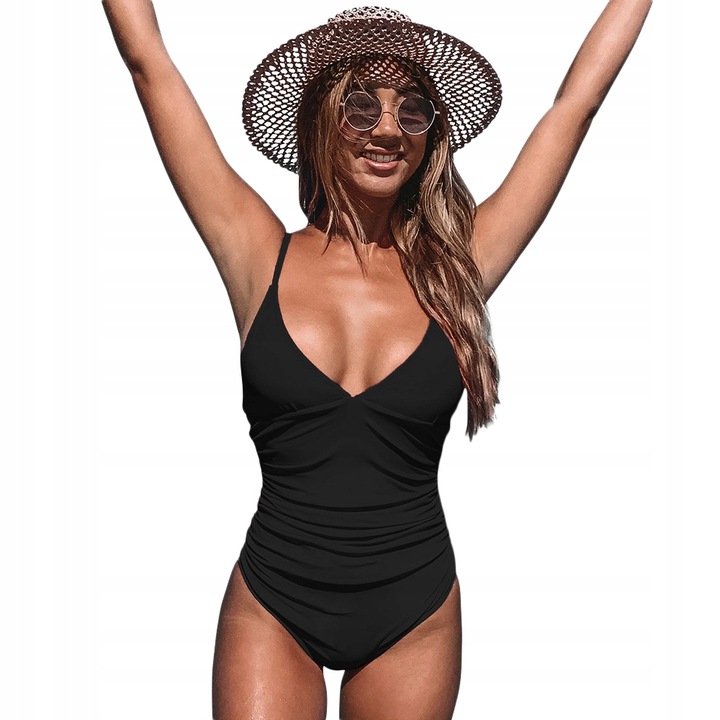 STRÓJ KĄPIELOWY JEDNOCZĘŚCIOWY KOSTIUM WYSZCZUPLAJĄCY DAMSKI CZARNY M 38