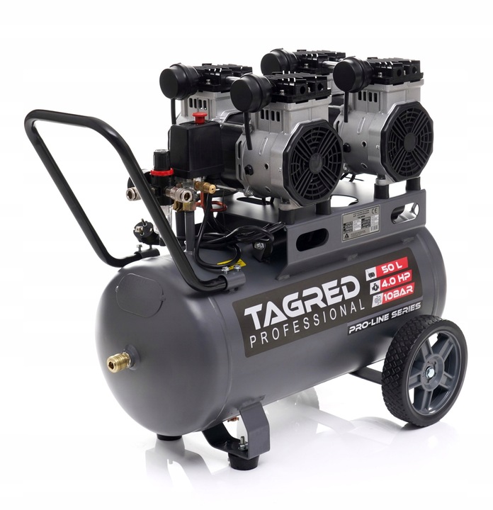 PROFESJONALNY KOMPRESOR BEZOLEJOWY 10 BAR 50L 4 TŁOKI CICHY MOCNY