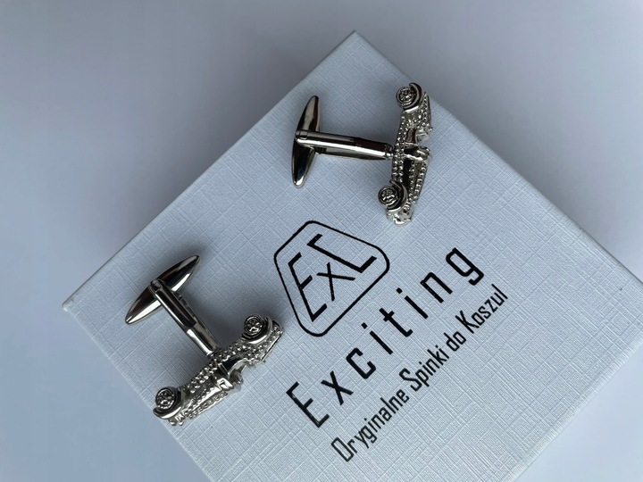 Spinki do mankietów EXC Bolid Wyścigówka Formuła 1 Gokart Srebrna Strzała