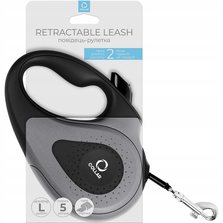 Smycz automatyczna czarna rozmiar S dla psa do 15 kg