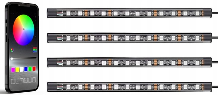 Oświetlenie LED RGB Wnętrza Pojazdu Auta Kabiny Tuning Zestaw Aplikacja
