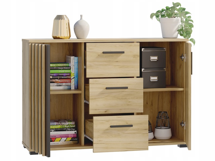 KOMODA Z LAMELAMI SZUFLADY SZAFKI 120 CM NOWOCZESNA LOFT POJEMNA