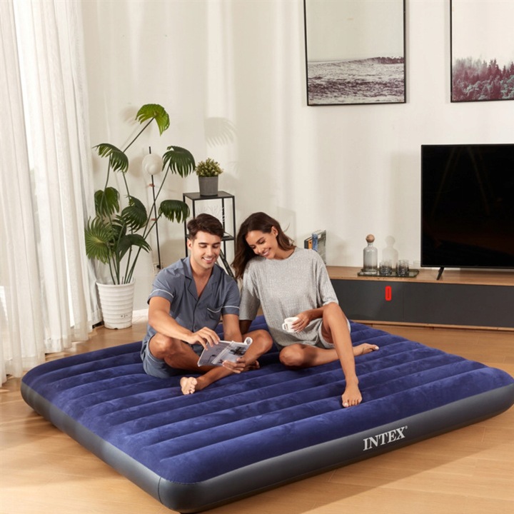 MATERAC DMUCHANY ŁÓŻKO DMUCHANE z pompką WELUROWY DWUOSOBOWY 137x191cm