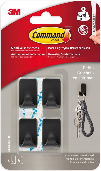 Haczyki Samoprzylepne Czarne COMMAND 4 szt 17032MB