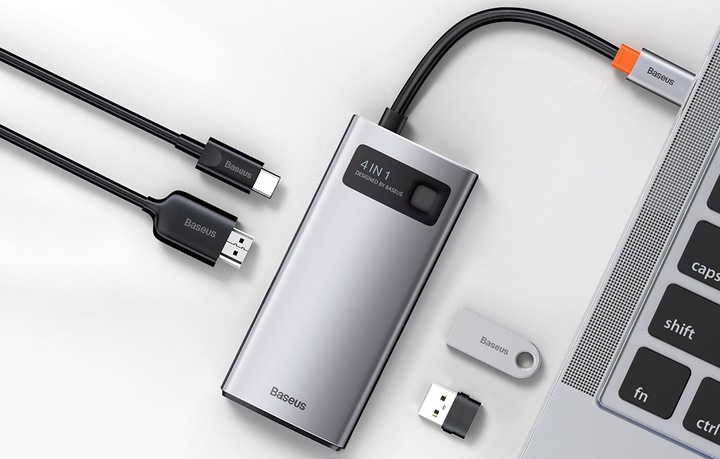 HUB USB-C 4in1 BASEUS USB 3.0+HDMI+PD DO MATEBOOK DELL XPS ACER HP ASUS
