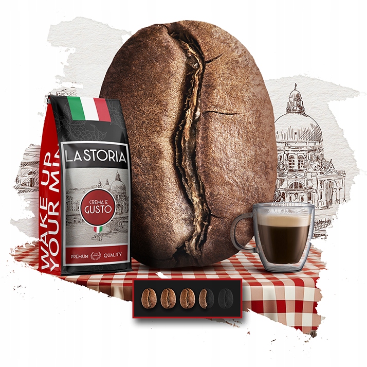 Kawa ziarnista 1kg LA STORIA CREMA E GUSTO Świeżo Palona Blue Orca +