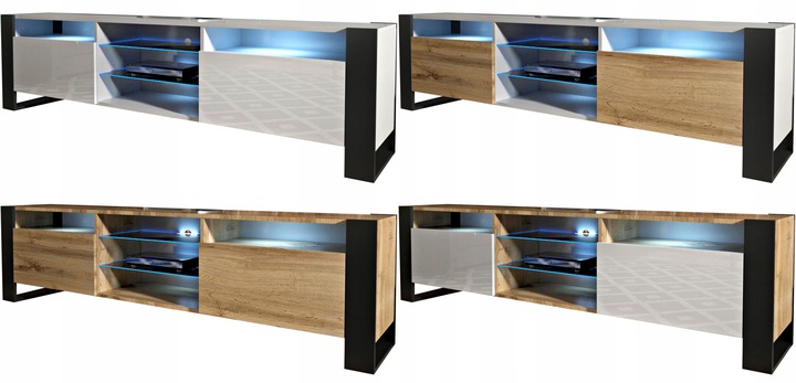 Szafka RTV pod telewizor LOFT 200 200cm loftowa dąb wotan LED