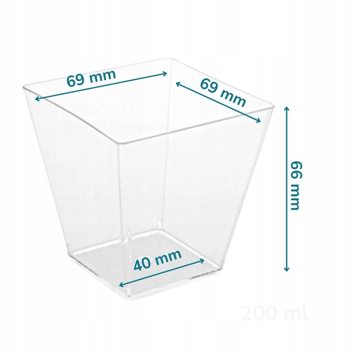 Pucharki plastikowe do deserów i przekąsek 200 ml kwadrat z pokrywką 50szt