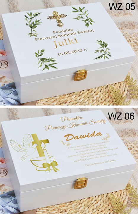 PUDEŁKO białe KOMUNIA prezent NADRUK pamiątka IMIĘ