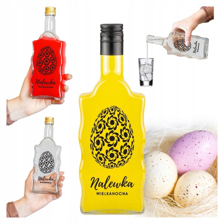 5x Butelki Szklane na WIELKANOC FALA 500ml z NADRUKIEM Na Likiery Nalewki